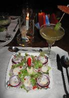 table with food and drinks