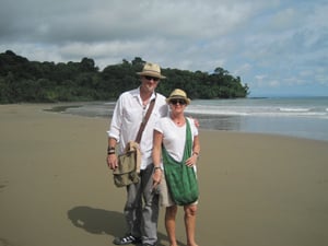 Suzan Haskin and Dan Prescher on the beach at Playa Ballena